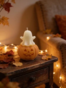 Halloweenská svíčka ze včelího vosku – Duch na dýni