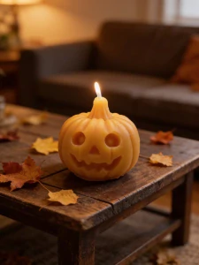 Medová halloweenská dýně – Svíčka ze včelího vosku - malá